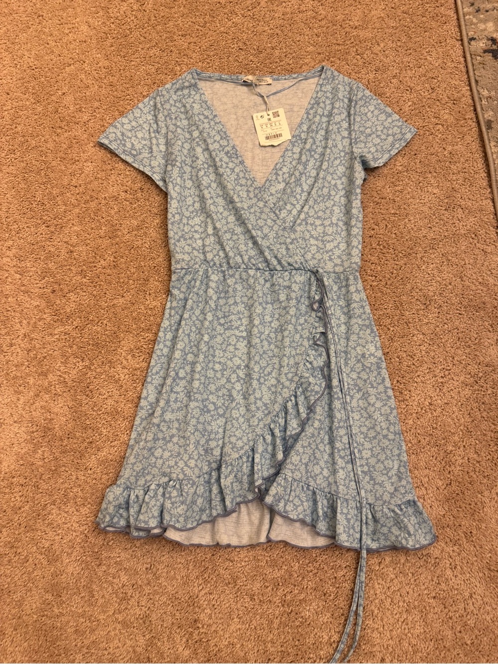 Pull&Bear Light Blue Floral Wrap Mini Dress